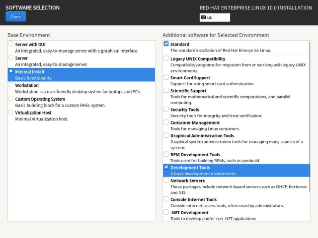 RHEL10 Software Selection